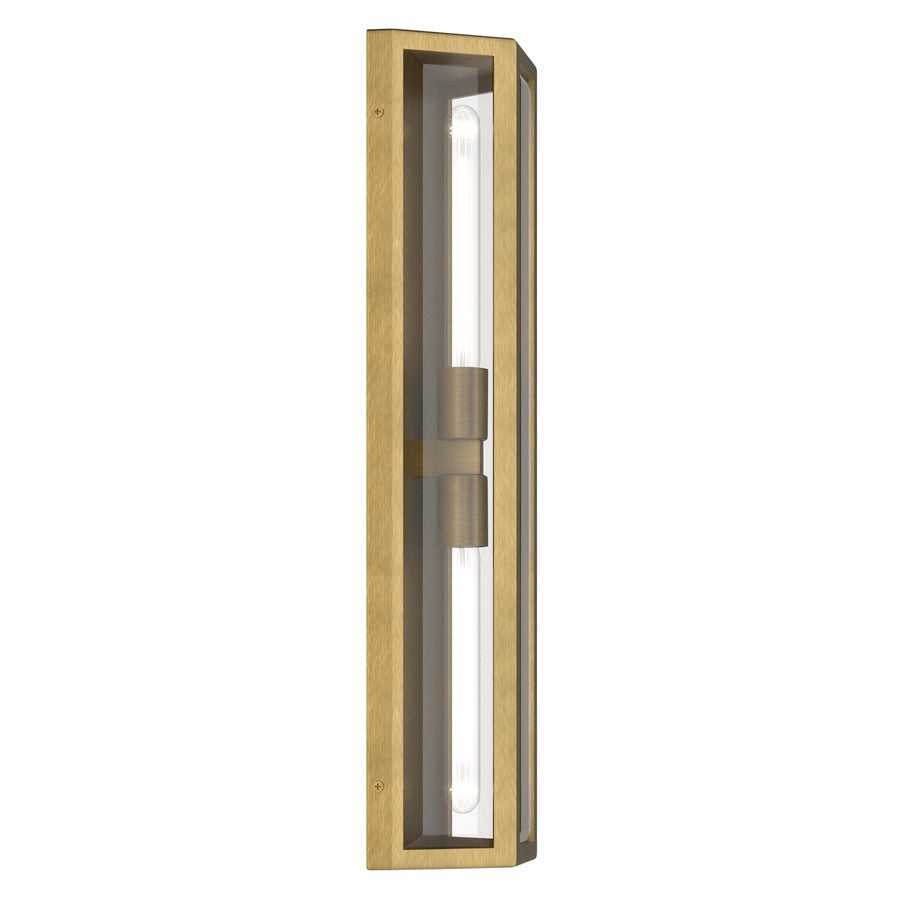 Kichler Berens 24in 2-Light Outdoor Wall Light | Traditional Natural Brass Aluminum and Clear Beveled Glass | Entryway & Porch | Model 59216NBR