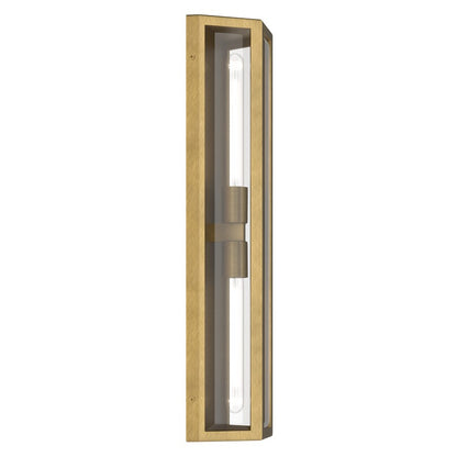 Kichler Berens 24in 2-Light Outdoor Wall Light | Traditional Natural Brass Aluminum and Clear Beveled Glass | Entryway & Porch | Model 59216NBR