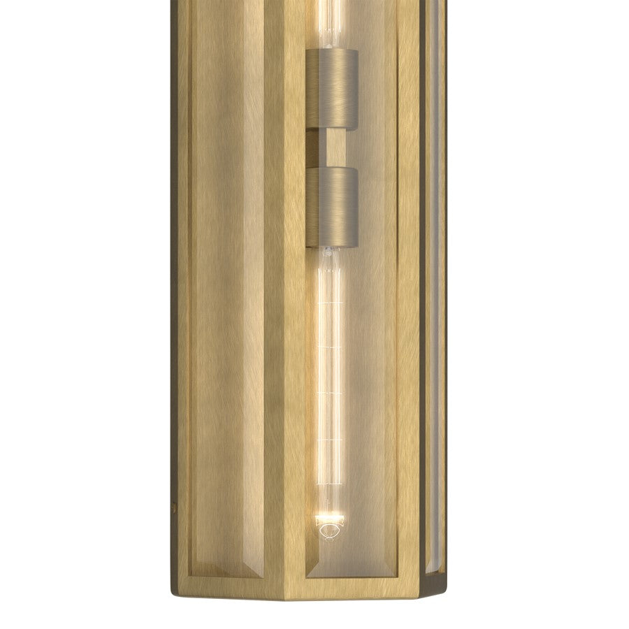 Kichler Berens 24in 2-Light Outdoor Wall Light | Traditional Natural Brass Aluminum and Clear Beveled Glass | Entryway & Porch | Model 59216NBR