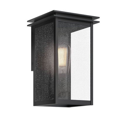Kichler Arkville 10in 1-Light Outdoor Wall Sconce | Textured Black Aluminum and Clear Seeded Glass | Covered Patio & Entryway | Model 59540BKT