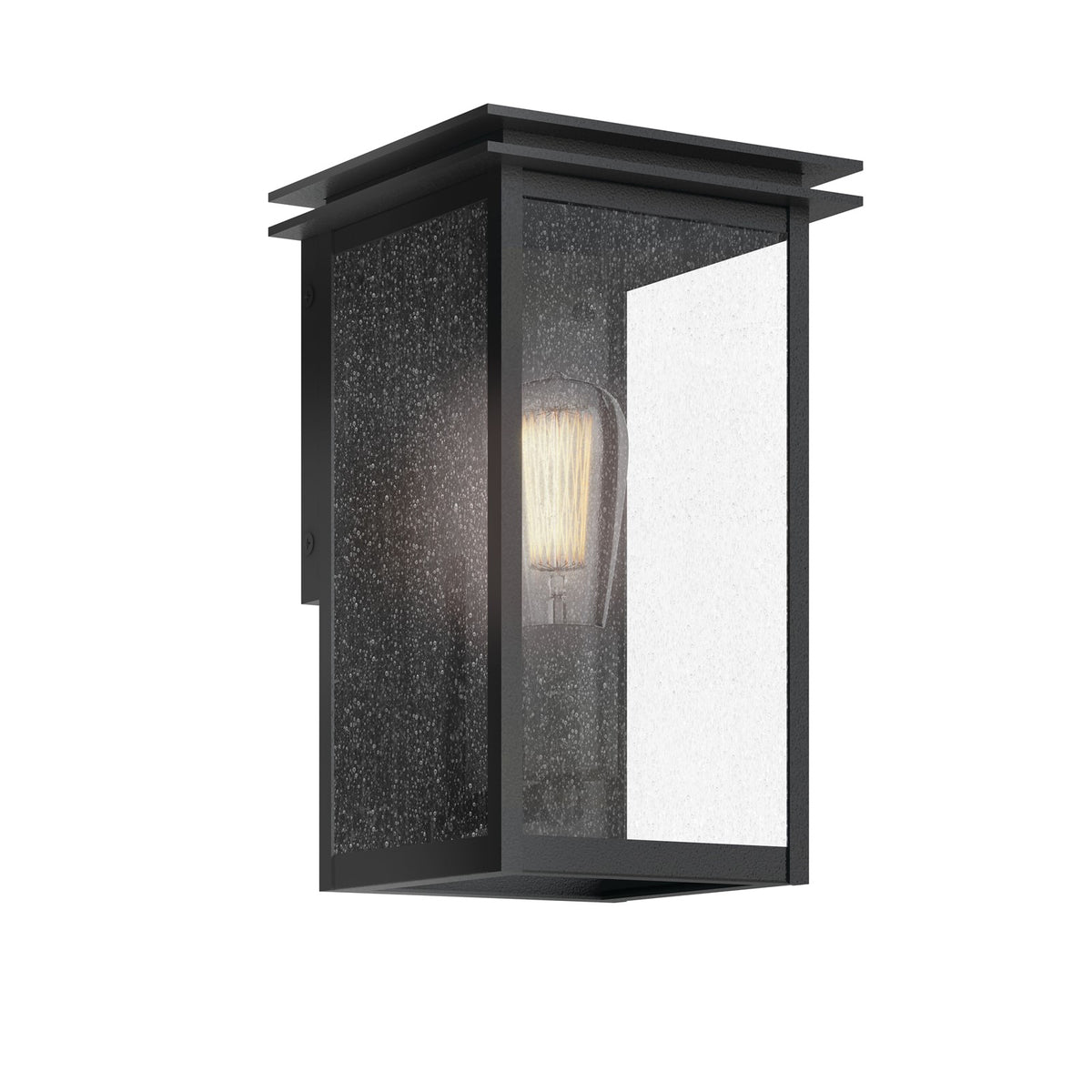 Kichler Arkville 10in 1-Light Outdoor Wall Sconce | Textured Black Aluminum and Clear Seeded Glass | Covered Patio & Entryway | Model 59540BKT