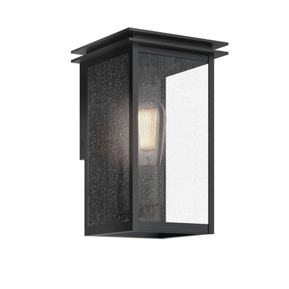 Kichler Arkville 10in 1-Light Outdoor Wall Sconce | Textured Black Aluminum and Clear Seeded Glass | Covered Patio & Entryway | Model 59540BKT
