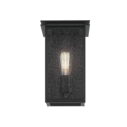 Kichler Arkville 10in 1-Light Outdoor Wall Sconce | Textured Black Aluminum and Clear Seeded Glass | Covered Patio & Entryway | Model 59540BKT