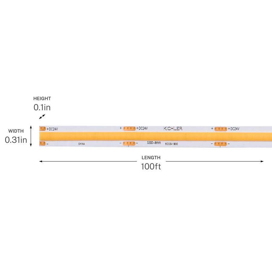 Kichler 6T Series COB Dry Tape Light 100ft 4000K | White Plastic | Under Cabinet & Shelf Lighting | 1200 x 0.31 x 0.1 in | Model 6COB1100S40WH