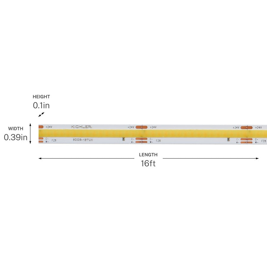 Kichler 6T Series COB Tunable Tape Light 16ft | White Plastic | Kitchen & Living Room Under Cabinet | 192 in L | Model 6COB116STUNWH