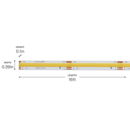 Kichler 6T Series COB Tunable Tape Light 16ft | White Plastic | Kitchen & Living Room Under Cabinet | 192 in L | Model 6COB116STUNWH