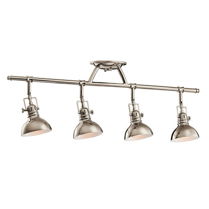 Kichler Hatteras Bay 31in 4-Light Rail Light | Contemporary Polished Nickel | Kitchen Island & Dining Room | 31.25 x 5.5 x 11.25 in | Model 7704PN