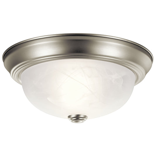 Kichler 11.25in 2-Light Flush Mount | Transitional Brushed Nickel and Alabaster Swirl Glass | Hallway & Bedroom Ceiling Light | Model 8108NI