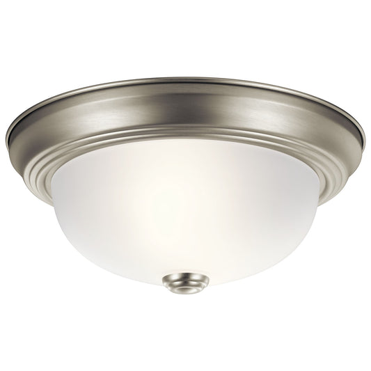 Kichler 11.25in 2-Light Flush Mount | Transitional Brushed Nickel and Satin Etched Glass | Bedroom & Hallway | 11.25 x 6.25 in | Model 8111NI