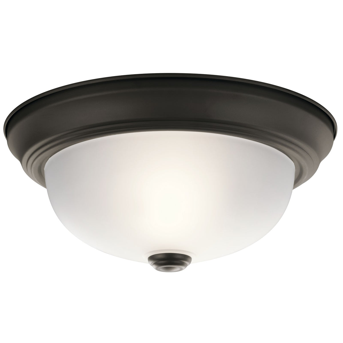 Kichler 11in 2-Light Flush Mount | Transitional Olde Bronze and Satin Etched Glass | Hallway & Kitchen | 11 x 6 in | Model 8111OZ