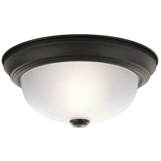 Kichler 11in 2-Light Flush Mount | Transitional Olde Bronze and Satin Etched Glass | Hallway & Kitchen | 11 x 6 in | Model 8111OZ
