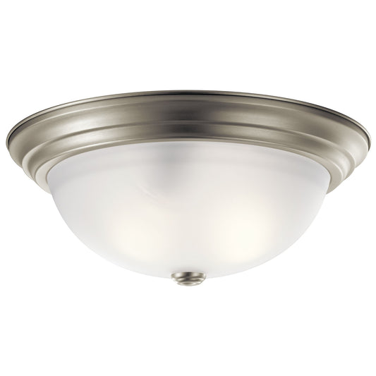 Kichler Flush Mount 3-Light 15.25in Brushed Nickel | Utilitarian Satin Etched Glass | Bedroom & Hallway Ceiling Light | 15.25 x 6.5 in | Model 8116NI