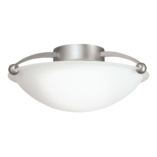 Kichler Swiss Passport 15in 2-Light Semi-Flush Mount | Modern Brushed Nickel and Etched White Glass | Bedroom & Hallway | 15 x 6 in | Model 8405NI