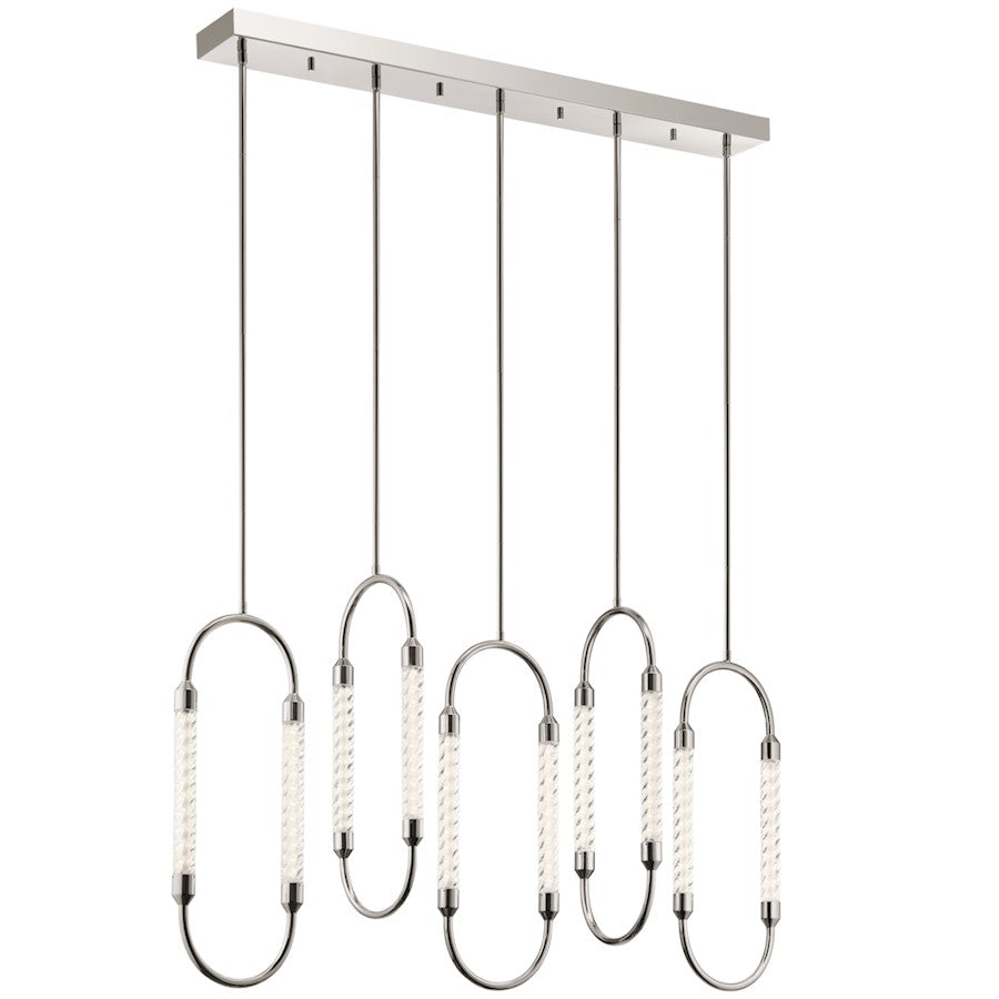Kichler Delsey 49in 5-Light Linear Chandelier | Contemporary Polished Nickel and Clear Twisted Glass | Dining Room & Living Room | Model 84147