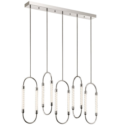 Kichler Delsey 49in 5-Light Linear Chandelier | Contemporary Polished Nickel and Clear Twisted Glass | Dining Room & Living Room | Model 84147