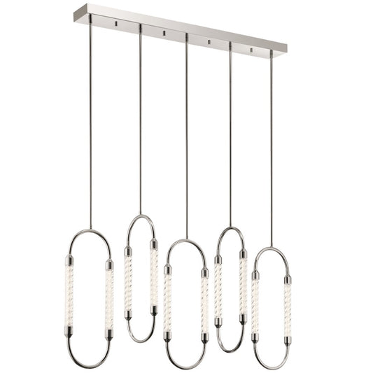 Kichler Delsey 49in 5-Light Linear Chandelier | Contemporary Polished Nickel and Clear Twisted Glass | Dining Room & Living Room | Model 84147