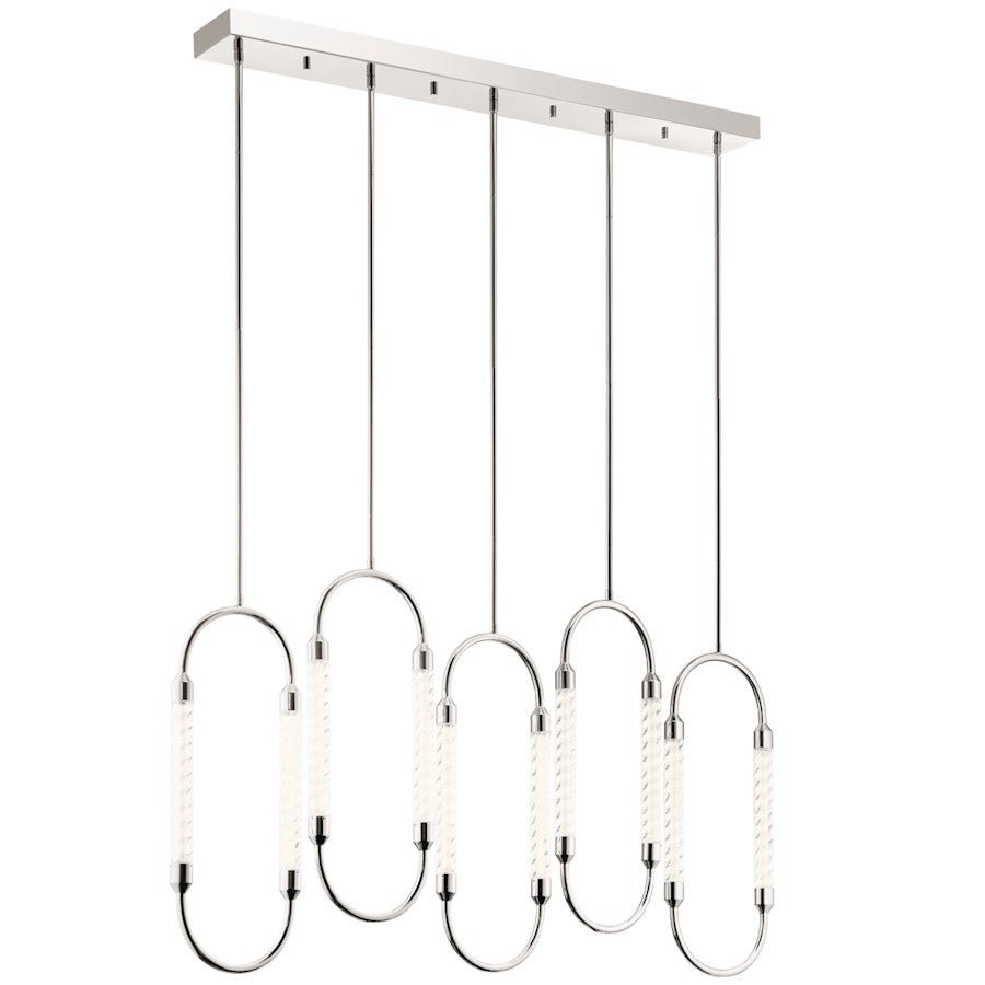 Kichler Delsey 49in 5-Light Linear Chandelier | Contemporary Polished Nickel and Clear Twisted Glass | Dining Room & Living Room | Model 84147