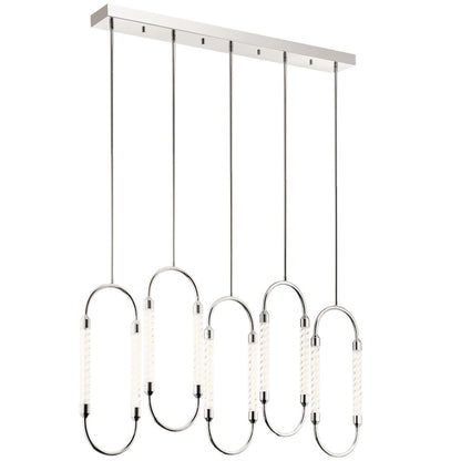 Kichler Delsey 49in 5-Light Linear Chandelier | Contemporary Polished Nickel and Clear Twisted Glass | Dining Room & Living Room | Model 84147