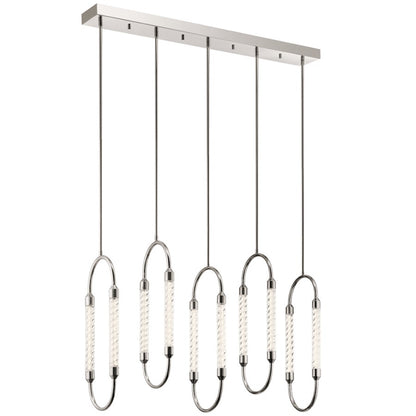 Kichler Delsey 49in 5-Light Linear Chandelier | Contemporary Polished Nickel and Clear Twisted Glass | Dining Room & Living Room | Model 84147
