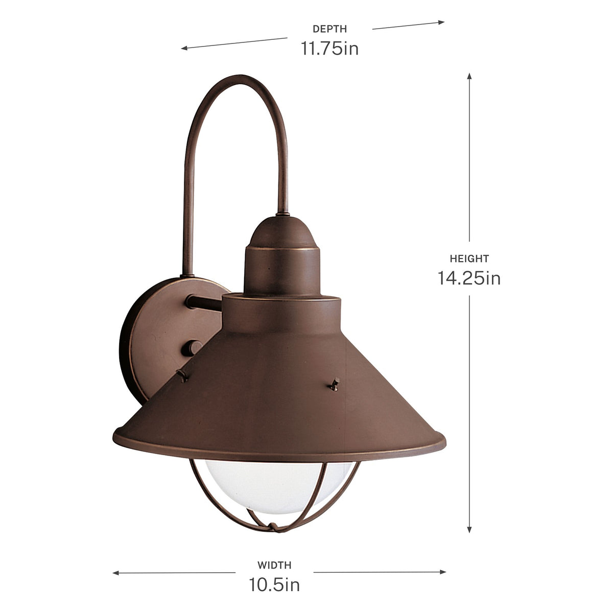 Kichler Seaside Outdoor Wall Light 1-Light | Rustic Olde Bronze Aluminum | Covered Patio & Entryway | 10.25 x 14.25 in | Model 9023OZ
