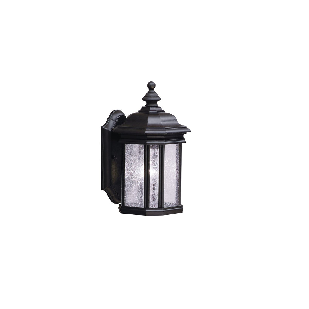 Kichler Kirkwood 13in 1-Light Outdoor Wall Sconce | Transitional Black and Clear Seeded Glass | Covered Patio & Entryway | Model 9028BK