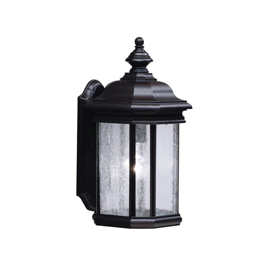 Kichler Kirkwood 17in 1-Light Outdoor Wall Sconce | Transitional Black and Clear Seeded Glass | Covered Porch & Entryway | 8.5 x 17 in | Model 9029BK