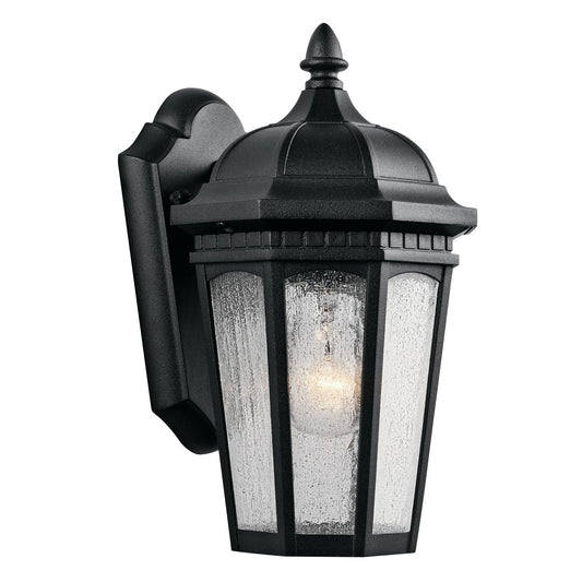 Kichler Courtyard 6in 1-Light Outdoor Wall Lantern | Traditional Textured Black and Clear Seeded Glass | Covered Patio & Entryway | Model 9032BKT