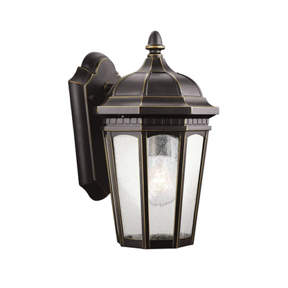 Kichler Courtyard 1-Light Outdoor Wall Lantern | Traditional Rubbed Bronze and Clear Seeded Glass | Covered Patios & Porches | Model 9032RZ