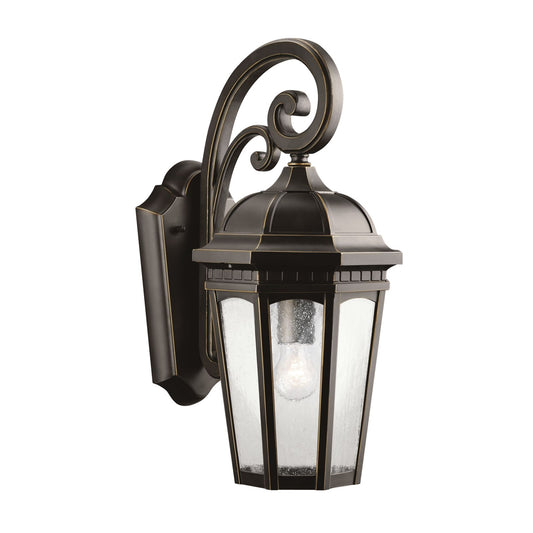 Kichler Courtyard 8in 1-Light Outdoor Wall Sconce | Traditional Rubbed Bronze and Clear Seeded Glass | Covered Patio & Entryway | Model 9033RZ