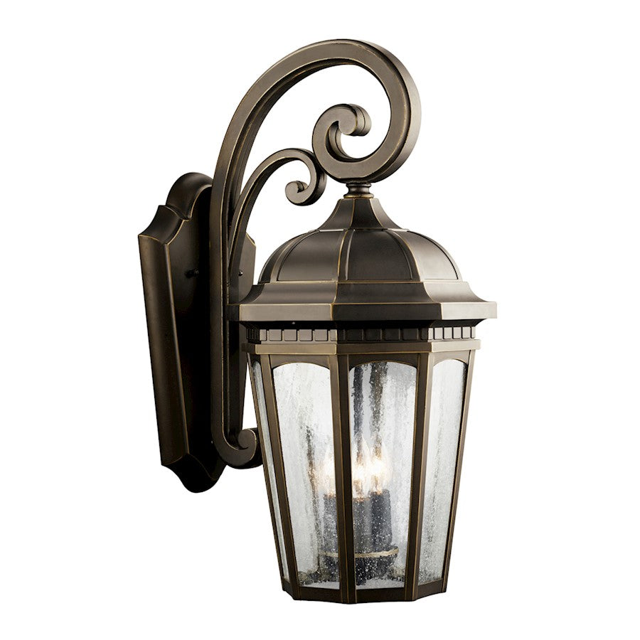 Kichler Courtyard 22in 3-Light Outdoor Wall Sconce | Traditional Rubbed Bronze and Clear Seeded Glass | Covered Patios & Entryways | Model 9034RZ