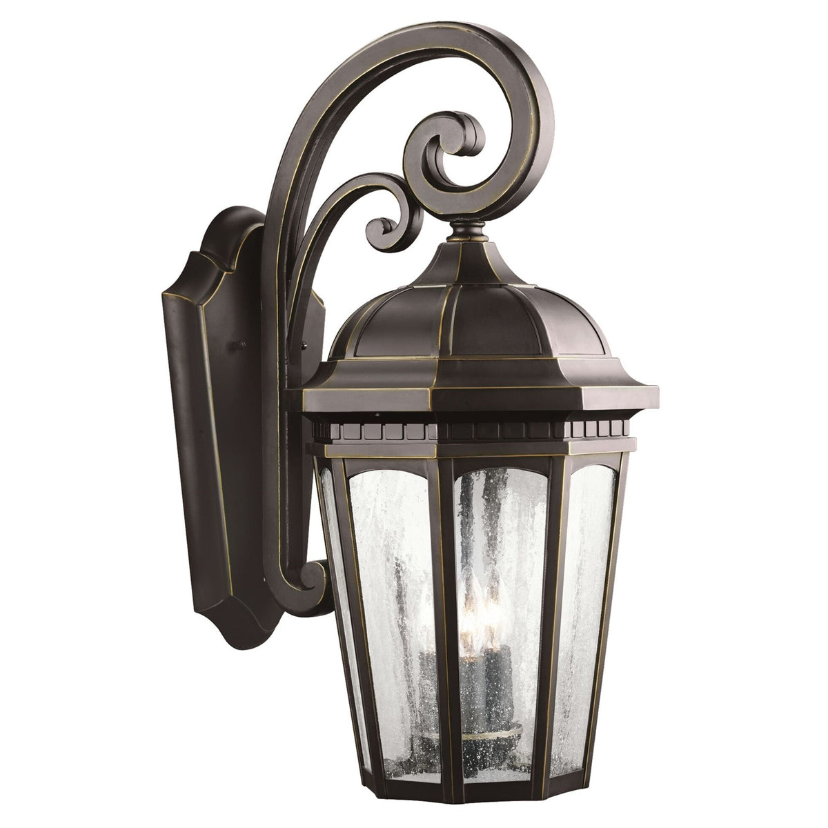 Kichler Courtyard 22in 3-Light Outdoor Wall Sconce | Traditional Rubbed Bronze and Clear Seeded Glass | Covered Patios & Entryways | Model 9034RZ