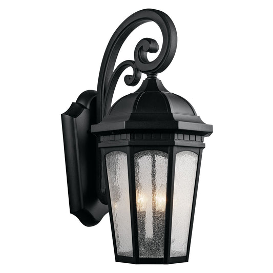 Kichler Courtyard 26in 3-Light Outdoor Wall Lantern | Traditional Textured Black and Clear Seeded Glass | Covered Patio & Entryway | Model 9035BKT