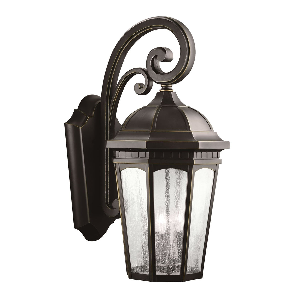 Kichler Courtyard 26in 3-Light Outdoor Wall Sconce | Rubbed Bronze and Clear Seeded Glass | Porch & Patio | 12 x 26 x 17 in | Model 9035RZ