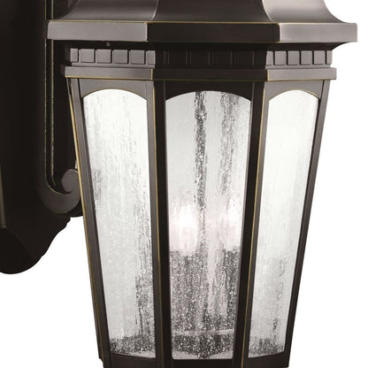 Kichler Courtyard 26in 3-Light Outdoor Wall Sconce | Rubbed Bronze and Clear Seeded Glass | Porch & Patio | 12 x 26 x 17 in | Model 9035RZ