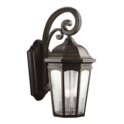 Kichler Courtyard 26in 3-Light Outdoor Wall Sconce | Rubbed Bronze and Clear Seeded Glass | Porch & Patio | 12 x 26 x 17 in | Model 9035RZ