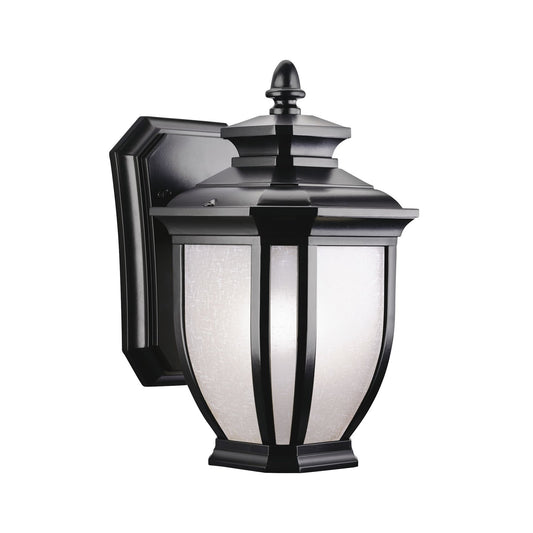 Kichler Salisbury 6in 1-Light Outdoor Wall Sconce | Transitional Black and White Linen Glass | Porch & Entryway | 6 x 10.25 in | Model 9039BK