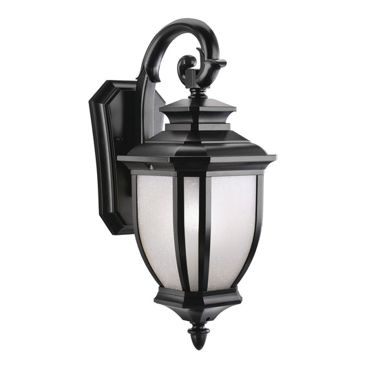 Kichler Salisbury 20in 1-Light Outdoor Wall Sconce | Traditional Black and White Linen Glass | Porch & Patio Entry | 8 x 19.5 in | Model 9040BK