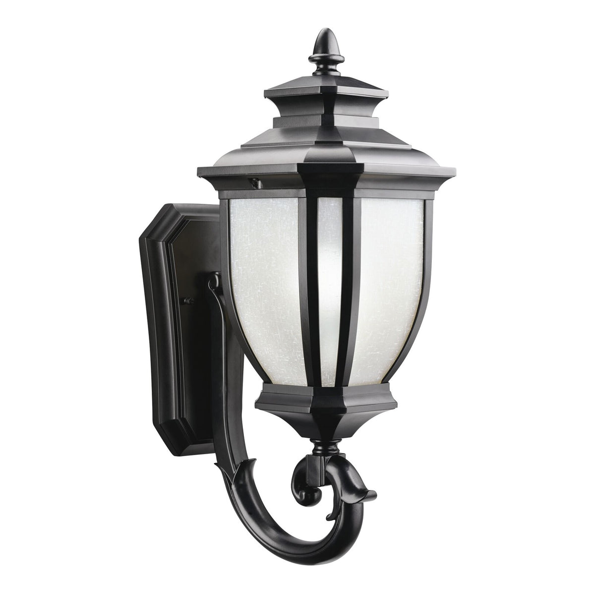 Kichler Salisbury 8in 1-Light Outdoor Wall Lantern | Transitional Black and White Linen Glass | Entryway & Covered Patio | 8 x 19.25 in | Model 9041BK
