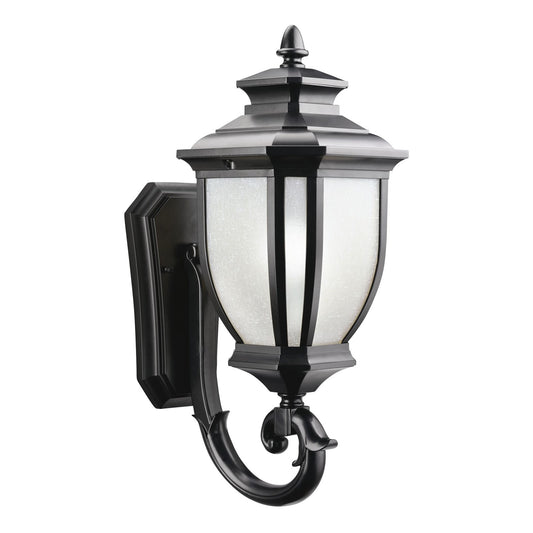 Kichler Salisbury 8in 1-Light Outdoor Wall Lantern | Transitional Black and White Linen Glass | Entryway & Covered Patio | 8 x 19.25 in | Model 9041BK
