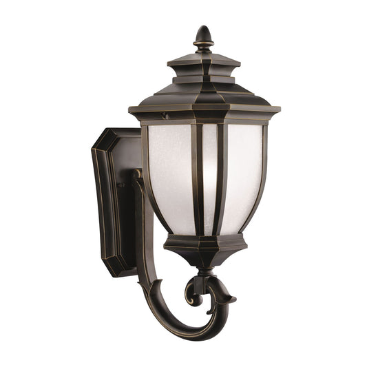 Kichler Salisbury 8in 1-Light Outdoor Wall Lantern | Transitional Rubbed Bronze and White Linen Glass | Covered Patio & Entryway | Model 9041RZ