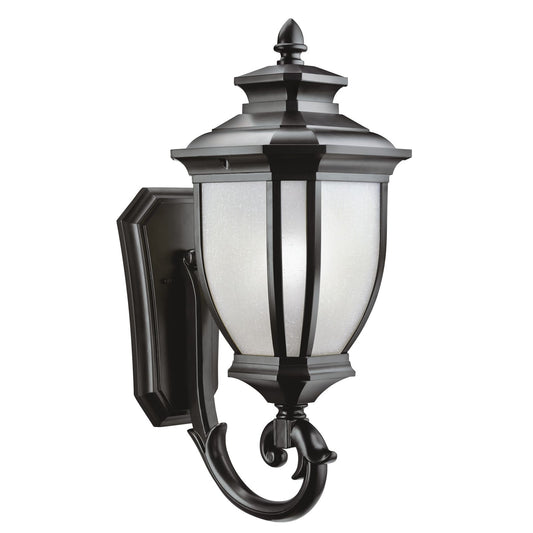 Kichler Salisbury 1-Light Outdoor Wall Lantern | Transitional Black Cast Aluminum and White Linen Glass | Entryway & Covered Porch | Model 9042BK