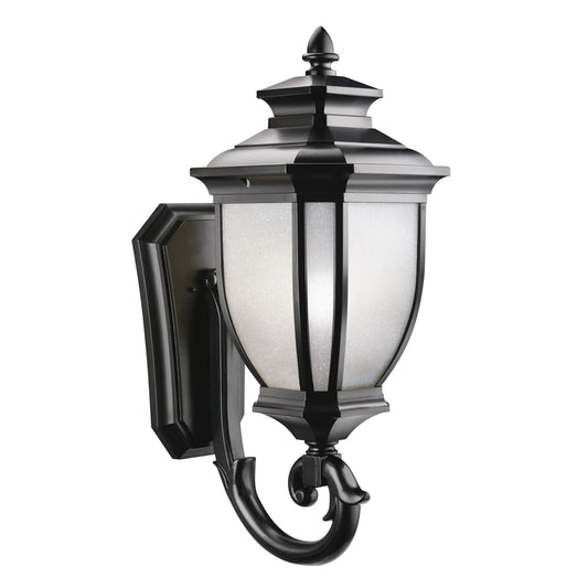 Kichler Salisbury 12in 1-Light Outdoor Wall Lantern | Transitional Black Cast Aluminum & White Linen Glass | Entryway & Covered Patio | Model 9043BK