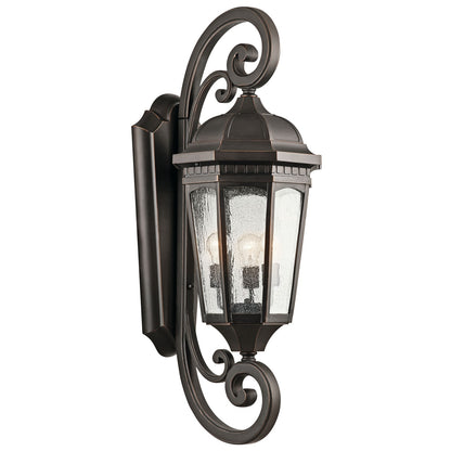 Kichler Courtyard 40in 3-Light Outdoor Wall Lantern | Traditional Rubbed Bronze and Clear Seeded Glass | Patio & Porch | Model 9060RZ