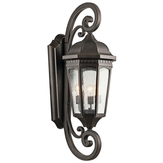 Kichler Courtyard 40in 3-Light Outdoor Wall Lantern | Traditional Rubbed Bronze and Clear Seeded Glass | Patio & Porch | Model 9060RZ