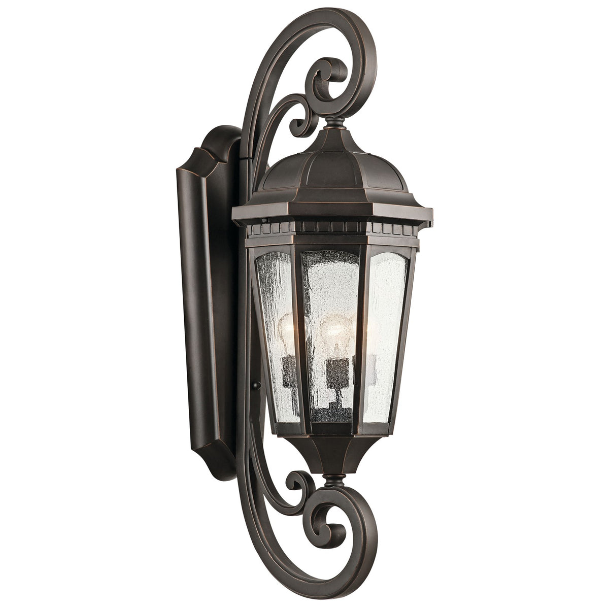 Kichler Courtyard 40in 3-Light Outdoor Wall Lantern | Traditional Rubbed Bronze and Clear Seeded Glass | Patio & Porch | Model 9060RZ