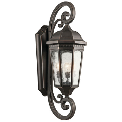 Kichler Courtyard 40in 3-Light Outdoor Wall Lantern | Traditional Rubbed Bronze and Clear Seeded Glass | Patio & Porch | Model 9060RZ