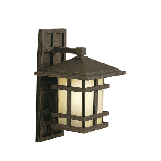 Kichler Cross Creek 1-Light Outdoor Wall Lantern | Aged Bronze Cast Aluminum & Textured Linen Seeded Glass | Covered Patio & Entryway | Model 9130AGZ