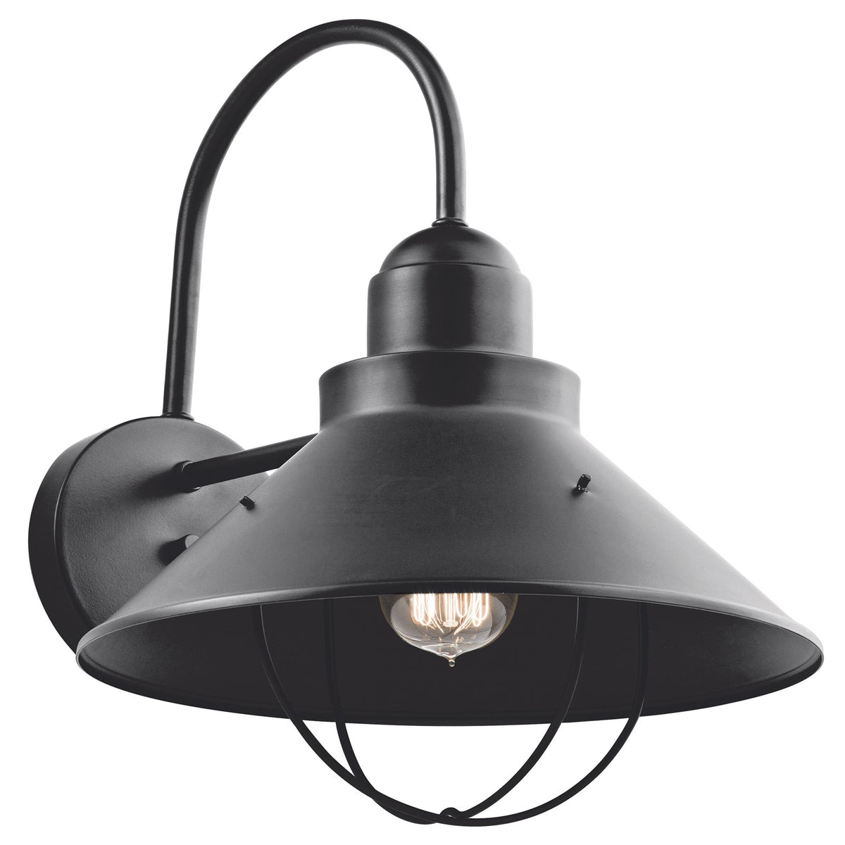 Kichler Seaside 12in 1-Light Outdoor Wall Lantern | Rustic Black Aluminum | Porch & Entryway | 12 x 16.5 in | Model 9142BK