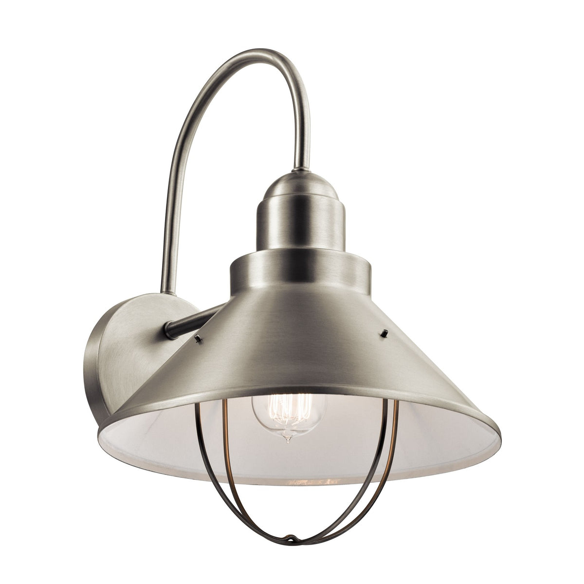 Kichler Seaside 12in 1-Light Outdoor Wall Lantern | Rustic Brushed Nickel Aluminum | Entryway & Patio | 12 x 16.5 x 13.5 in | Model 9142NI