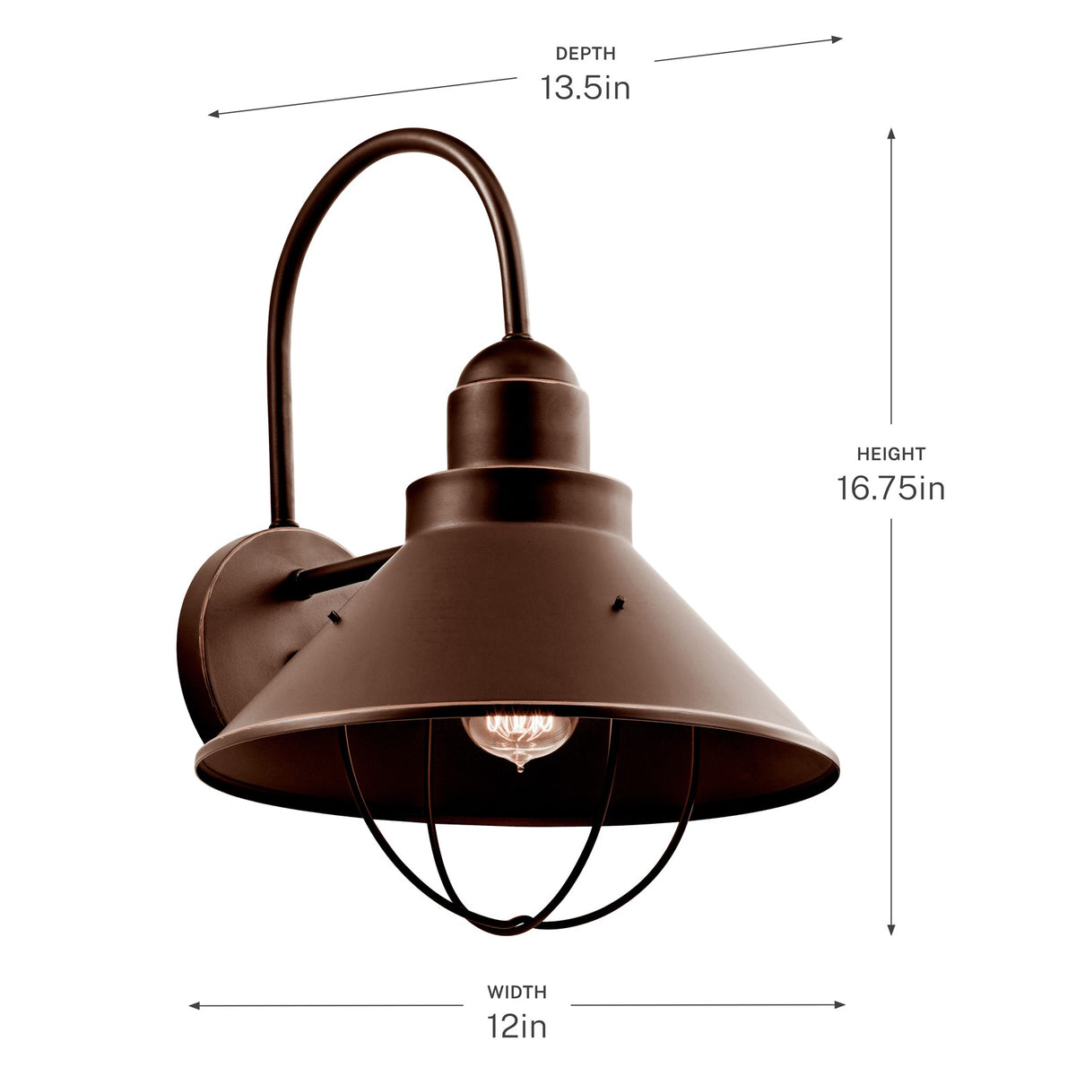 Kichler Seaside 1-Light Outdoor Wall Lantern | Rustic Olde Bronze Aluminum | Covered Patio & Entryway | 12 x 16.5 x 13.5 in | Model 9142OZ